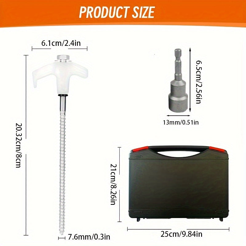 12pcs Heavy Duty Tent Stakes - 8" Ground Anchors - Metal Threaded Tent Stakes, With Storage Box