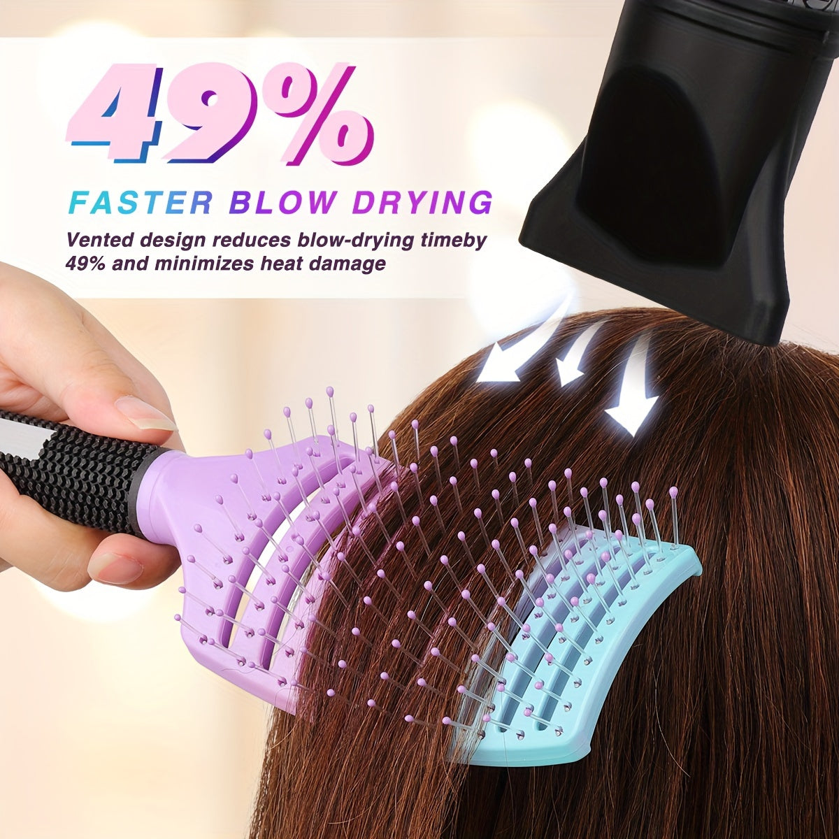 1pc Wet Hair Brush for Blow Drying, Professional Detangling Brush Curved Vented Hairbrush for Women and men, Gradient Colors, Paddle Detangling Brushes for Wet and Dry Curly Thick Straight Hair Soft Massage