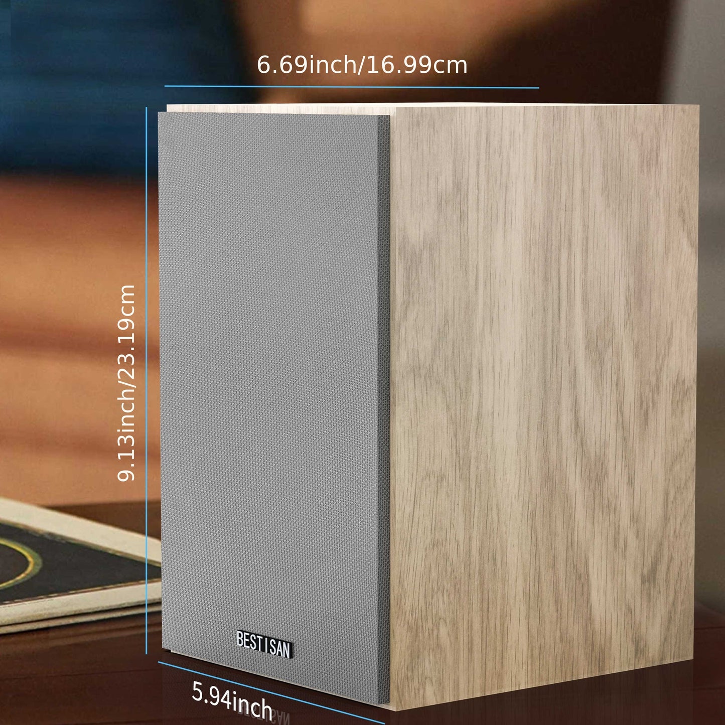 BESTISAN 50W Powered Bookshelf Speakers - Dynamic Stereo Sound for Vinyl, TV, and Desktop, Sleek Wooden Design with RCA Input, Pair