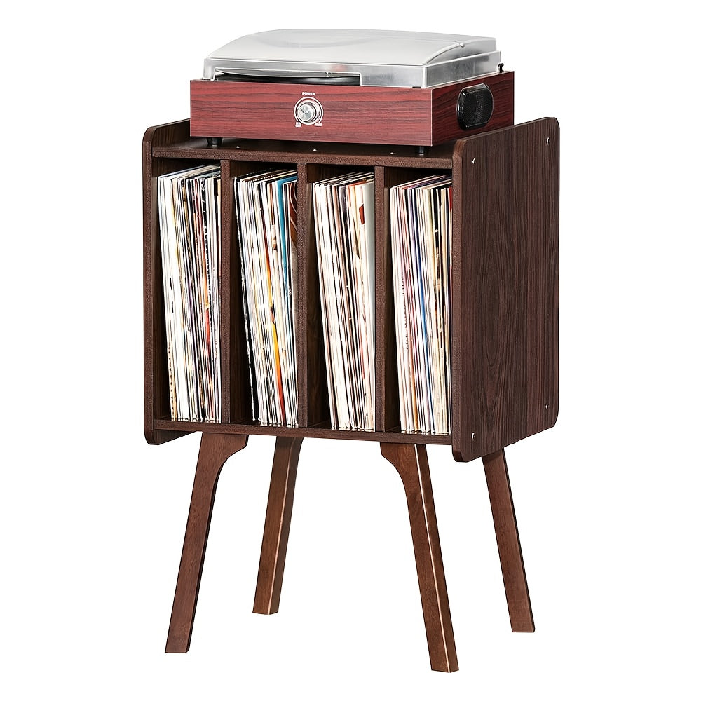 Record Player Stand, Black Vinyl Record Storage Table With 4 Cabinet Up To 100 Albums, Mid-Century Turntable Stand With Wood Legs, Vinyl Holder Display Shelf For Lab
