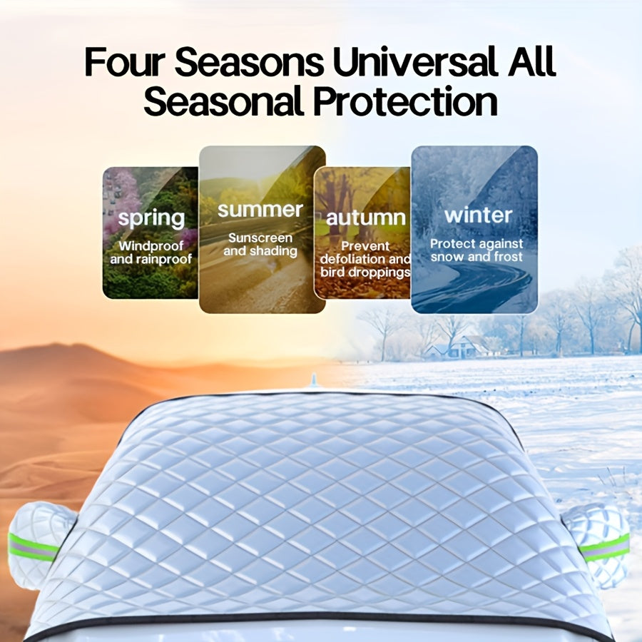 Automobile Sunshade with Winter Protection / Car Windshield Snow Cover Protection for Snow, Ice, UV, Frost Wiper & Mirror Protector, Windproof Sunshade Cover for Cars, Compact SUV Sunshade Cover for Cars Windshield