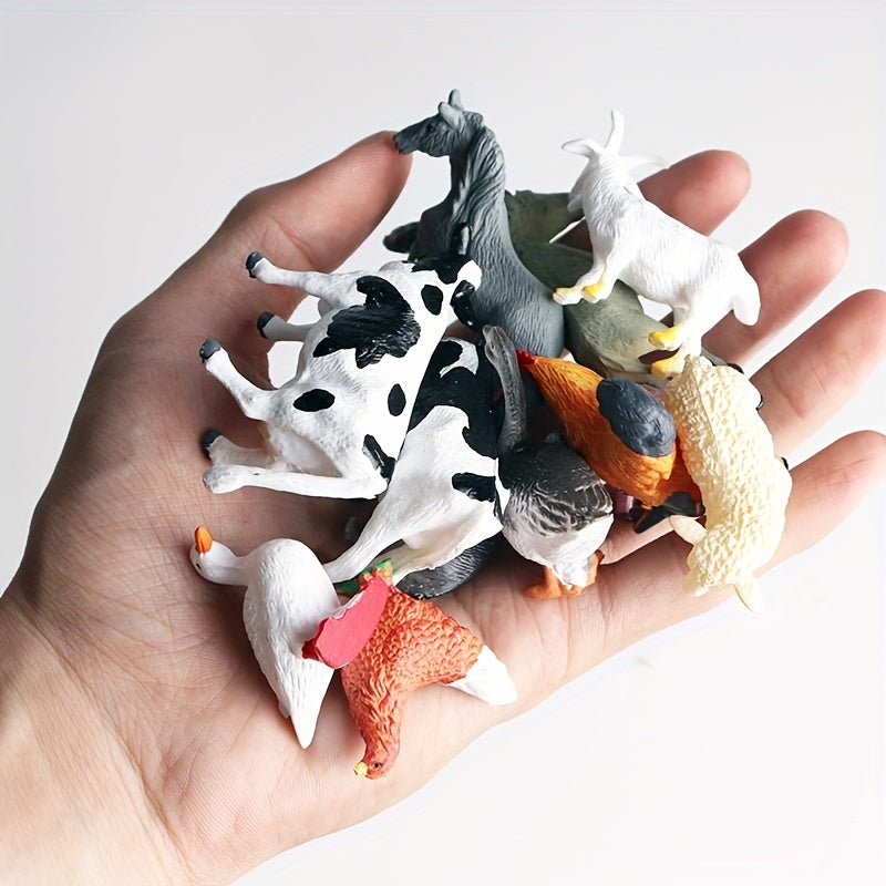 Toys / 12pcs Farm Animal Figures Set, PVC Miniature Play Animals, Educational Toy Collection, with Chickens, Ducks, Geese, Horses, Cows for Children 3-6 Years, Science & Cognitive Development