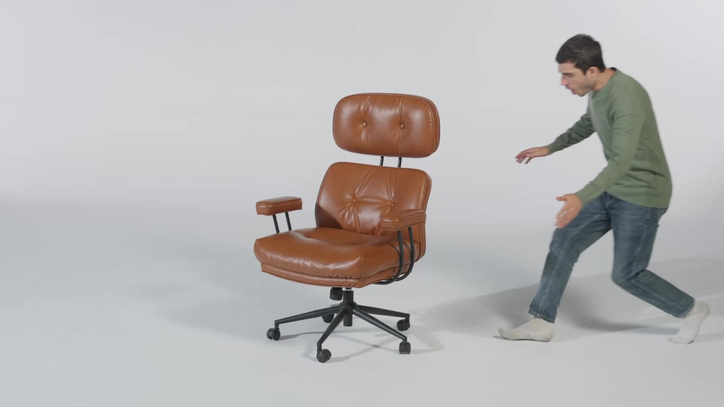 Oversized Modern PU Leather Executive Chair - Ergonomic High-Back Office Chair with Lumbar Support, Adjustable Height & Headrest, Padded Armrests, Heavy-Duty 5-Wheel Base, Manual Recline Mechanism, Smooth-Rolling Wheels for H
