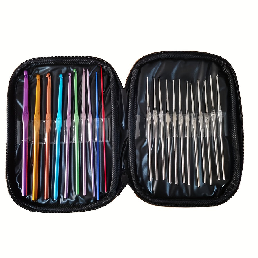 Crochet Hook kit, Knitting Needles Multicolor Aluminum Ergonomic Yarn Knit Craft Art Sewing Tools DIY Hand Accessories With Case
