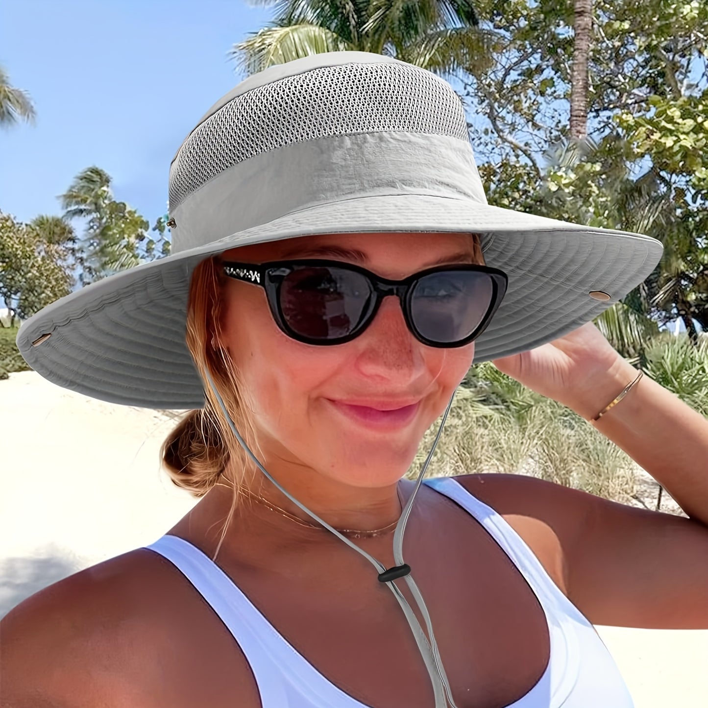 CAMPTRACE Women'S Wide Brim Sun Hat with Ponytail Hole - Breathable, Packable Design for Beach, Hiking & Safari, Lightweight Straw Cap, Beach Hat