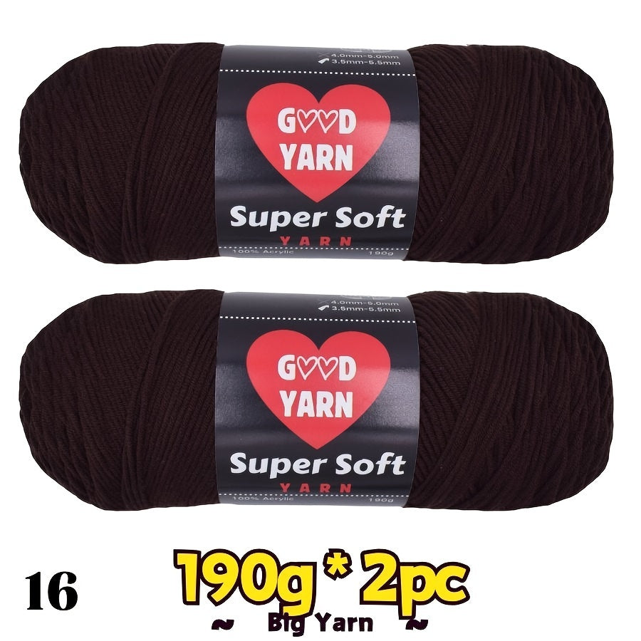 2pc*190g big 100% Acrylic yarn for knitting, crocheting, amigurumi and craft projects, #4-Worsted Yarn