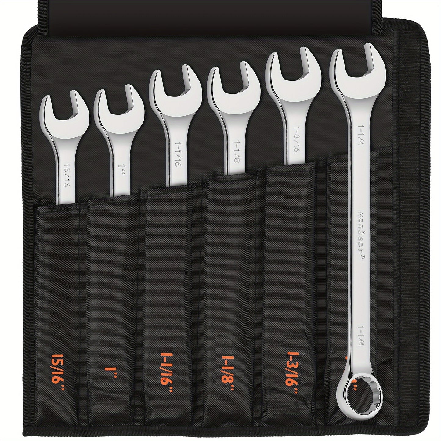 HORUSDY Large Wrench Set With Rolling Pouch 6-Piece SAE Metric 12 Point Chrome Vanadium Steel