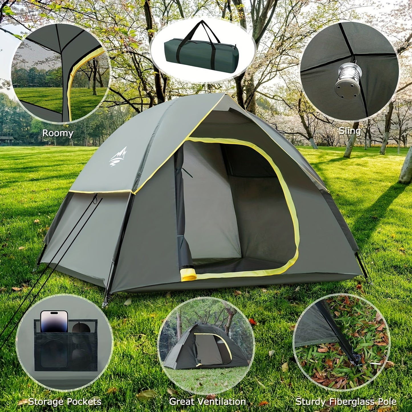 2-5 Person Family Camping Tent, All-Season Waterproof Nylon Dome with Steel Frame, Easy Setup, Removable Rainfly, Zipper Closure, Outdoor Shelter for Hiking, Traveling