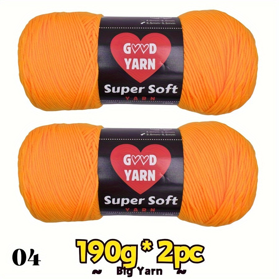 2pc*190g big 100% Acrylic yarn for knitting, crocheting, amigurumi and craft projects, #4-Worsted Yarn