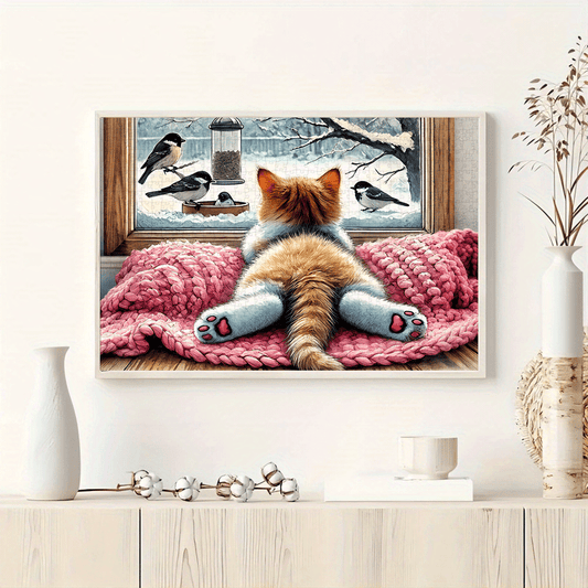 1000pcs Cat & Birds Winter Scene Jigsaw Puzzle - Large challenging puzzle for everyone, Vibrant Colors