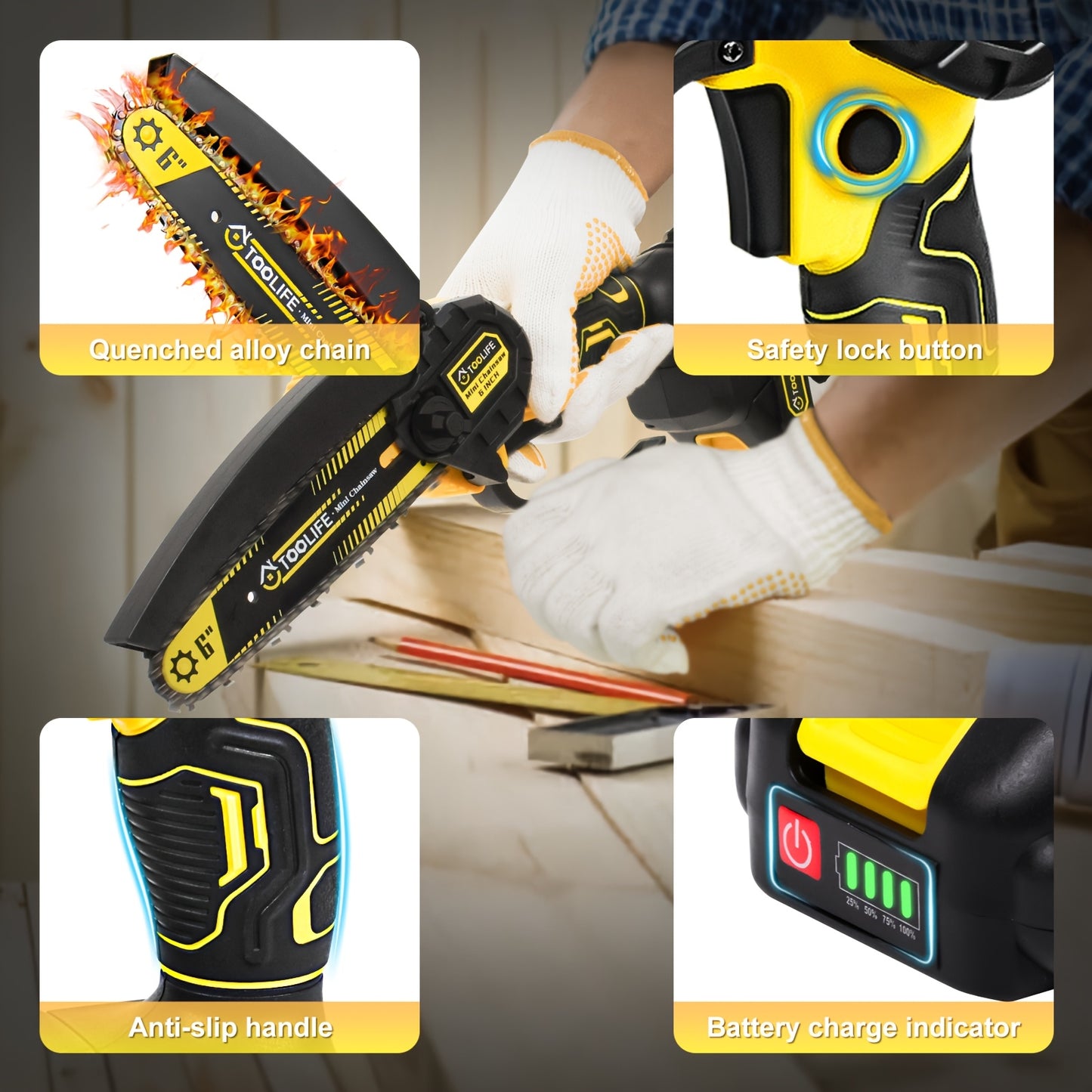 Mini Chainsaw Cordless, 6 Inch Handheld Electric Portable Power Chainsaw, 2 Rechargeable Batteries And Toolbox, Tree Trimming Wood Working & Cutting. Courtyard, Household, Survival Outdoor Tools. Gardening Supplies & Equipmen