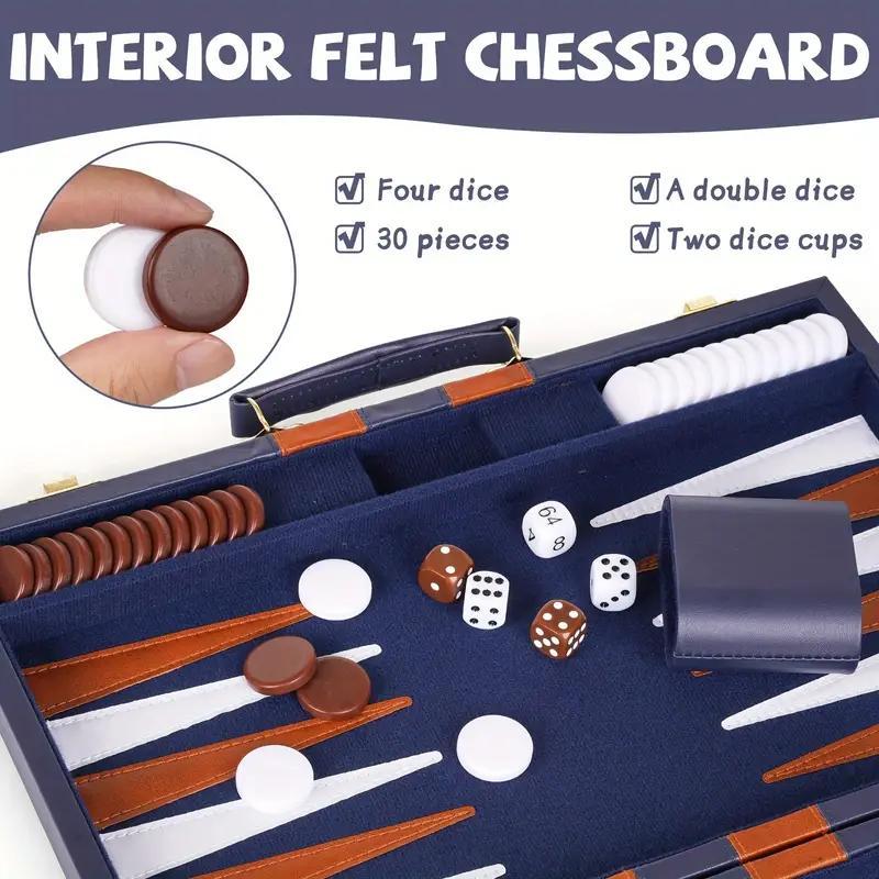 Backgammon / 15-Inch Backgammon Set, Classic Board Game with Premium Folding Backgammon Box; Portable Backgammon Game Set