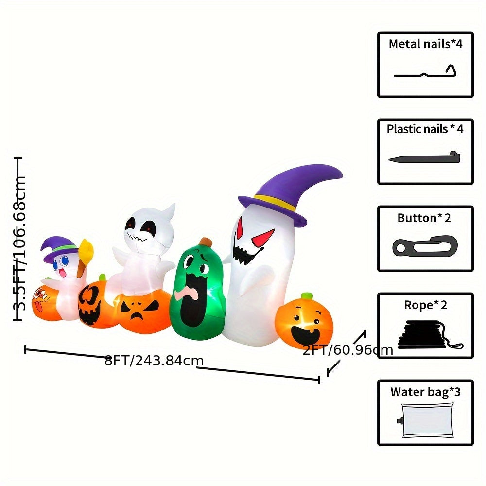 8ft Halloween Inflatables Ghosts Pumpkins Witch Hat Gnome Combo Decoration with LED Light Halloween Inflatables Outdoor Decorations Blow Up Inflatables for Halloween Holiday Party Yard Garden Decor