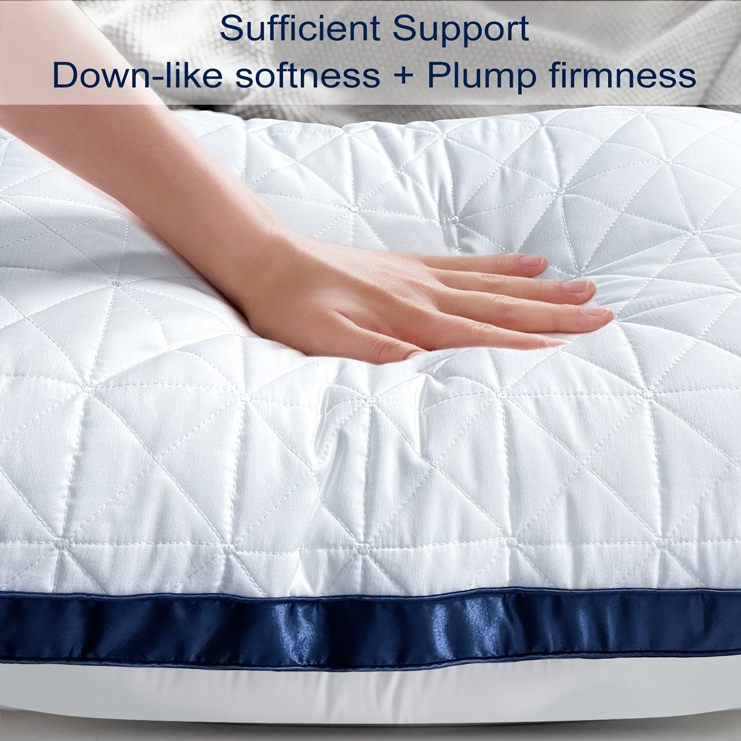 2pcs Bed Pillows, Cooling Luxury Hotel Quality With Breathable Down Alternative Filling With Gusset, Supportive For Back, Stomach, Or Side Sleepers, OEKO-TEX Certified For Bedroom Guest Room