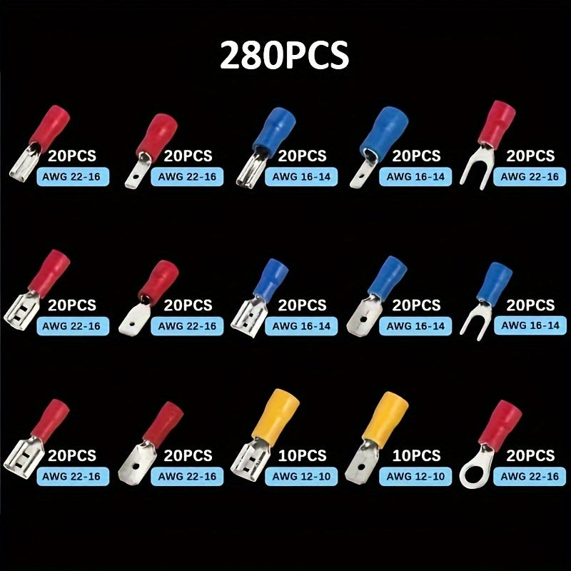 280pcs UMLIFE Spade Crimp Terminal Connector Kit, Copper Contact, Non-insulated, Variety of Insulated Cable Connectors, with 5-in-1 Wire Stripper, for Automotive & Home Wiring Projects, Electrical Crimp Termination