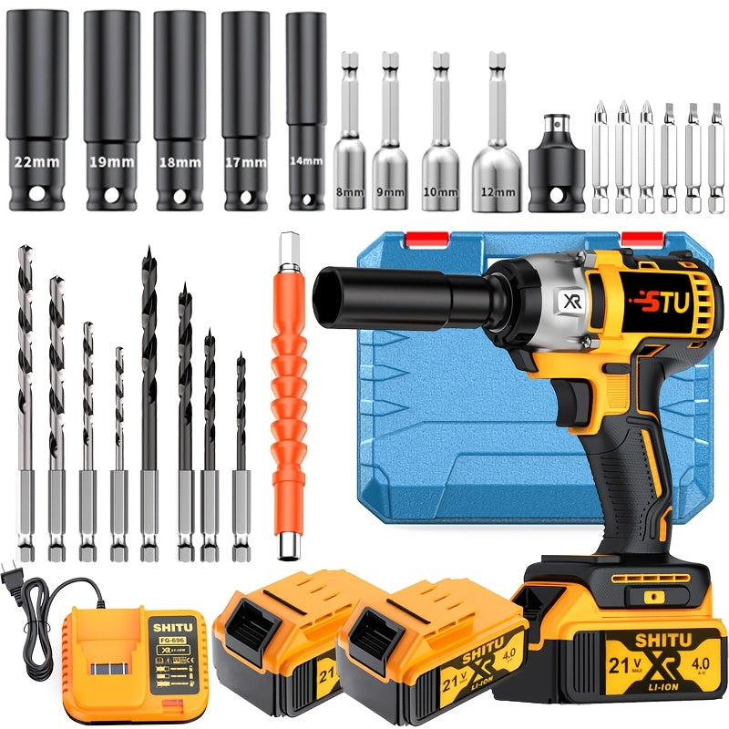 Cordless impact wrench, impact wrench with charger, lithium-ion wrench, portable, fast charger - electric tools suitable for home and car maintenance and repair