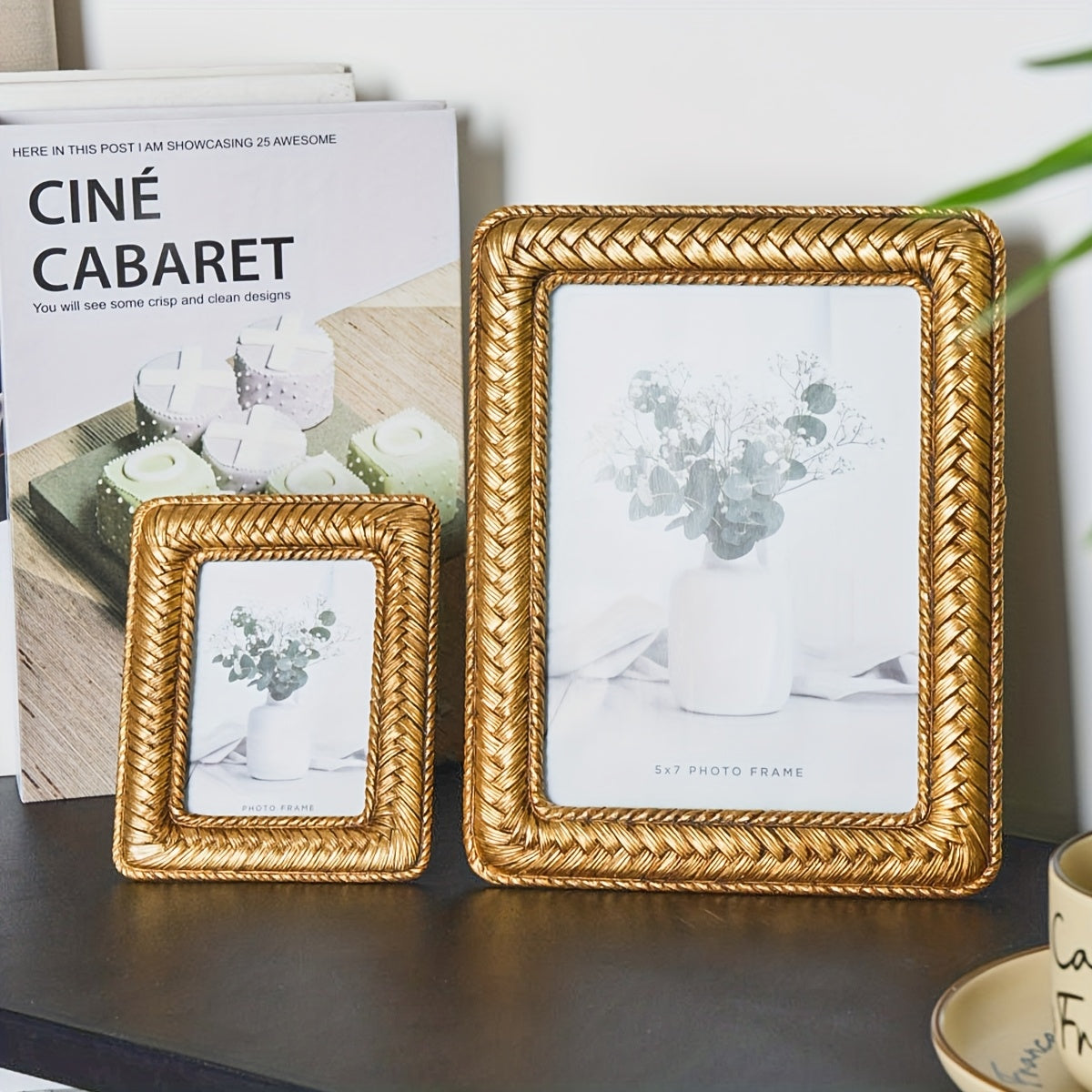 Picture Frames / 1pc Golden Woven Pattern Resin Photo Frame - Modern Creative Tabletop Decor for Bedroom, Study, or Office, Multiple Styles Available, Simple yet Elegant Design for Photo Display, Office Decor | Decorative Frame | Textured Fin