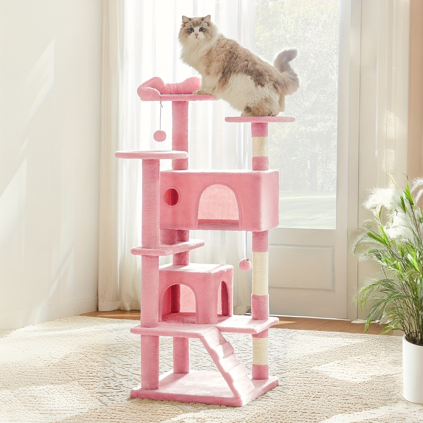 54in Cat Tree for Indoor Cats, Multi-Level Cat Tree Tower with Sisal Scratching Post, Pet House with 2 Large Condo Bed, Kitty, Kitten Toy Tree Tower, Cat Tree for Large Small Cats with Anti-Tilt Device