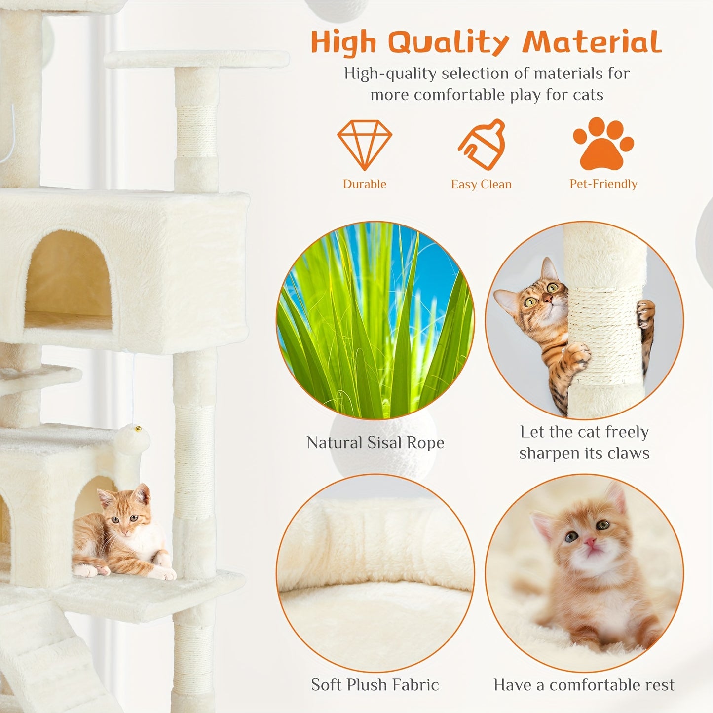 54in Cat Tree for Indoor Cats, Multi-Level Cat Tree Tower with Sisal Scratching Post, Pet House with 2 Large Condo Bed, Kitty, Kitten Toy Tree Tower, Cat Tree for Large Small Cats with Anti-Tilt Device
