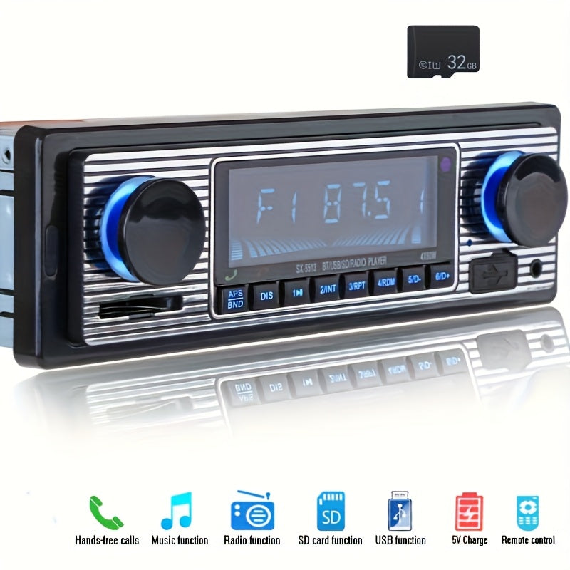 Car stereo / 1DIN Car Stereo with Remote Control - Wireless Handsfree, MP3 Player, FM Radio, USB/TF/AUX Input, EQ Adjustable, 12V Hardwired for Cars, Trucks, SUVs Vehicle Audio System, Modern Dashboard Integration