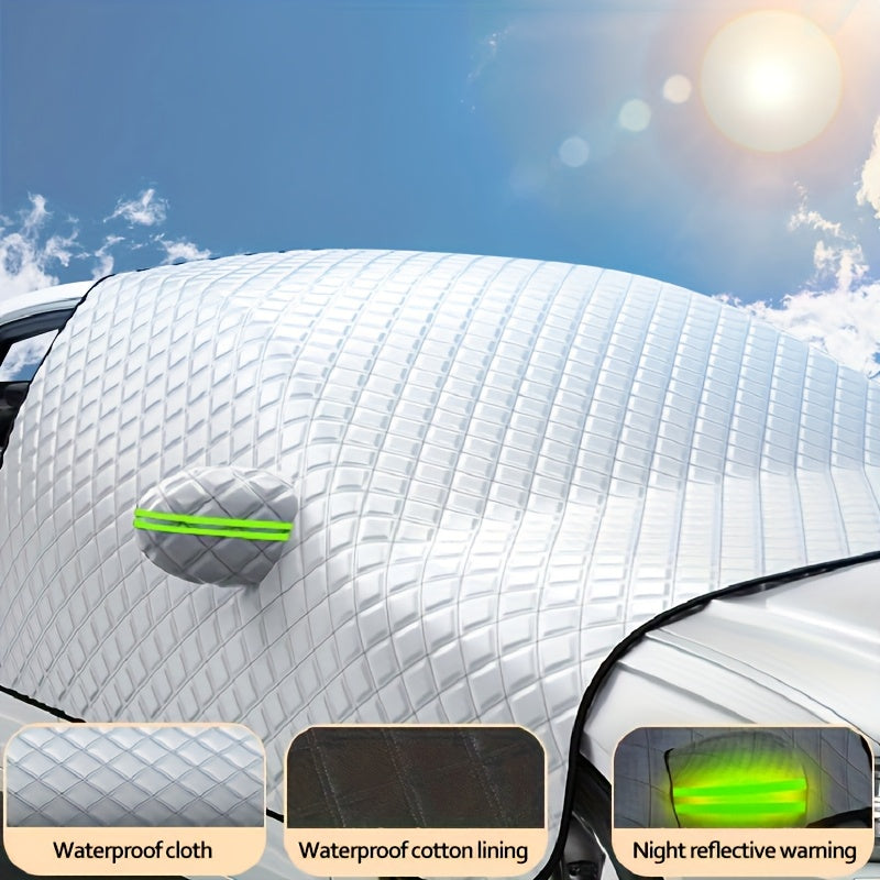 Automobile Sunshade with Winter Protection / Car Windshield Snow Cover Protection for Snow, Ice, UV, Frost Wiper & Mirror Protector, Windproof Sunshade Cover for Cars, Compact SUV Sunshade Cover for Cars Windshield