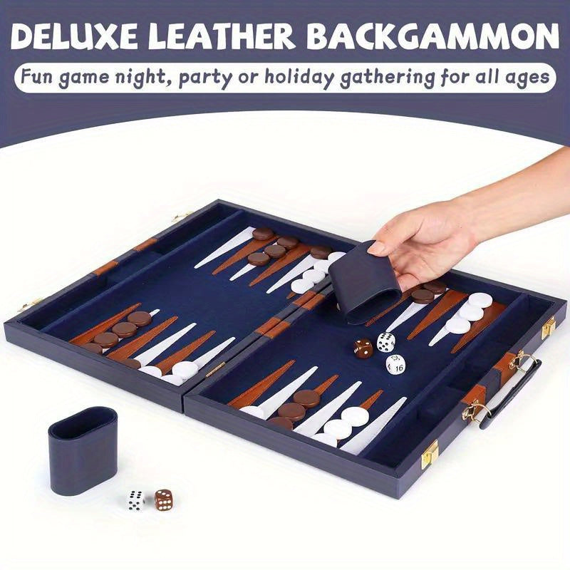 Backgammon / 15-Inch Backgammon Set, Classic Board Game with Premium Folding Backgammon Box; Portable Backgammon Game Set