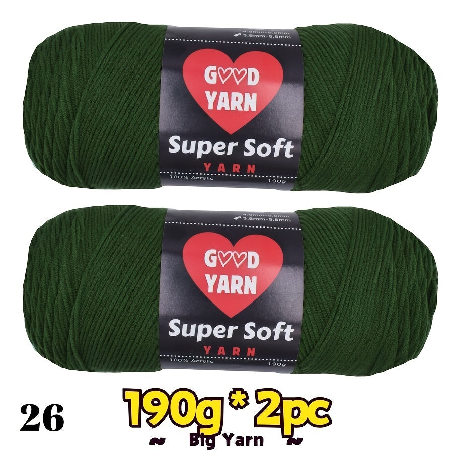 2pc*190g big 100% Acrylic yarn for knitting, crocheting, amigurumi and craft projects, #4-Worsted Yarn