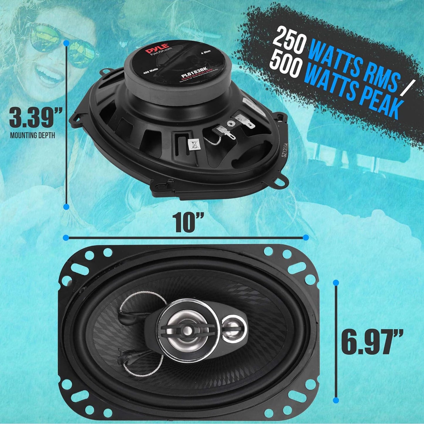 Pyle 6'' x 9'' Four-Way Quadriaxial Speaker System with 500W Peak Power - Black (PL61984BK)