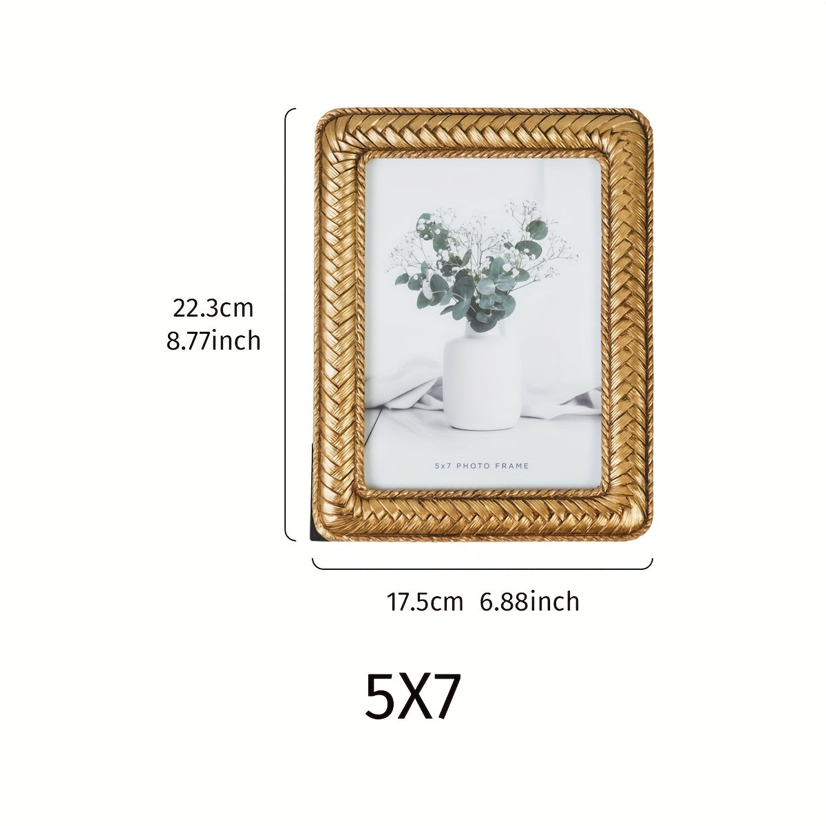 Picture Frames / 1pc Golden Woven Pattern Resin Photo Frame - Modern Creative Tabletop Decor for Bedroom, Study, or Office, Multiple Styles Available, Simple yet Elegant Design for Photo Display, Office Decor | Decorative Frame | Textured Fin