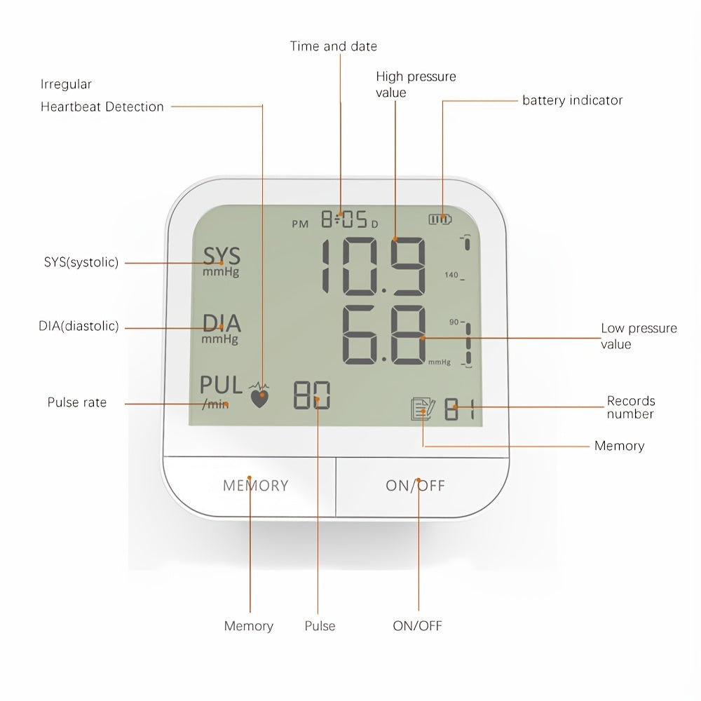 The Upper Arm Health Tracker Features a 4.33-Inch High-Definition Display, Voice Announcements, One-Button Operation, And Dual Detection of Heart Rate And Vital Signs, Making It Suitable for Daily Health Management at Home (B