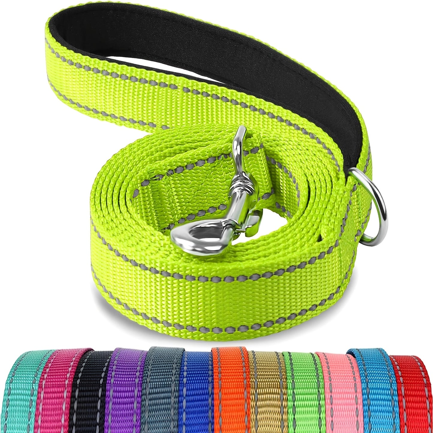 Reflective Dog Leash With Padded Handle, 5 Feet Long And 1 Inch Wide, Suitable For Walking And Training Medium To Large Dogs. Durable And Sturdy, Available In Multiple Color Options, Without Battery
