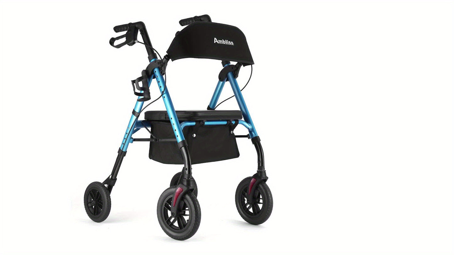 "8"" Inch Big Wheel All-Terrain Rollator Walker with Tray, Padded Seat & Backrest, Under-Seat Basket for Seniors"
