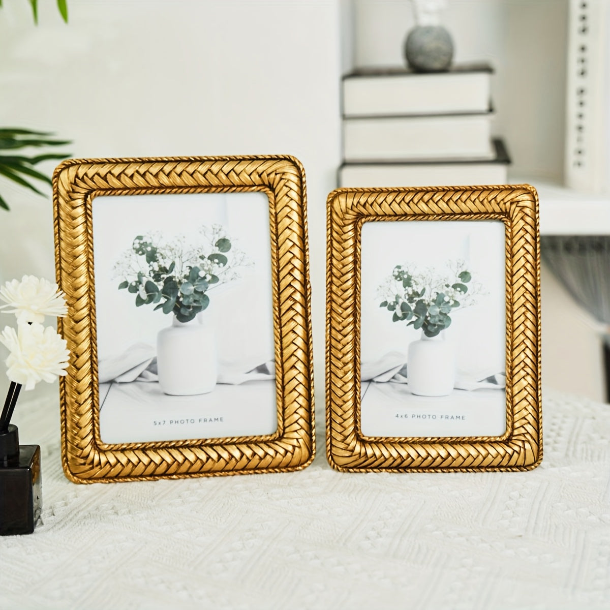 Picture Frames / 1pc Golden Woven Pattern Resin Photo Frame - Modern Creative Tabletop Decor for Bedroom, Study, or Office, Multiple Styles Available, Simple yet Elegant Design for Photo Display, Office Decor | Decorative Frame | Textured Fin