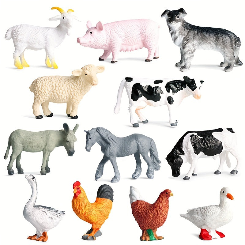 Toys / 12pcs Farm Animal Figures Set, PVC Miniature Play Animals, Educational Toy Collection, with Chickens, Ducks, Geese, Horses, Cows for Children 3-6 Years, Science & Cognitive Development