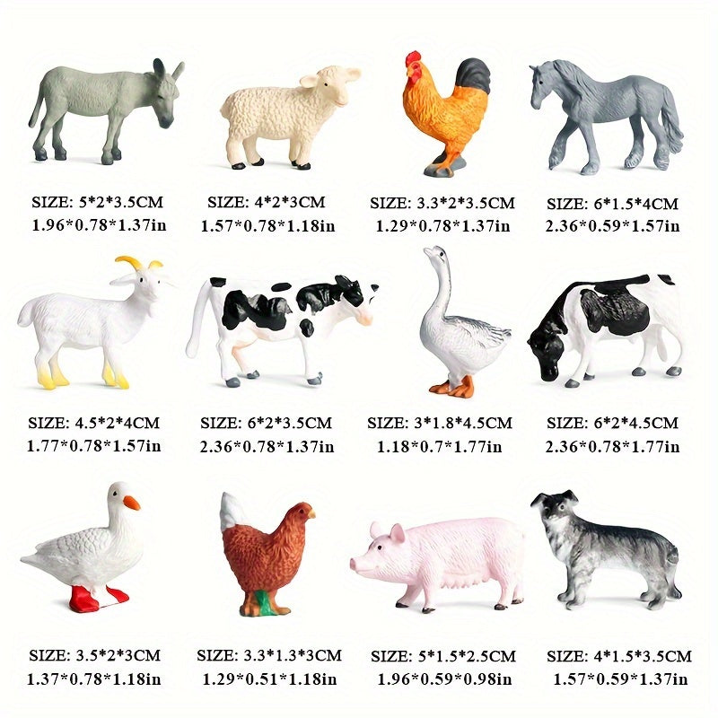 Toys / 12pcs Farm Animal Figures Set, PVC Miniature Play Animals, Educational Toy Collection, with Chickens, Ducks, Geese, Horses, Cows for Children 3-6 Years, Science & Cognitive Development