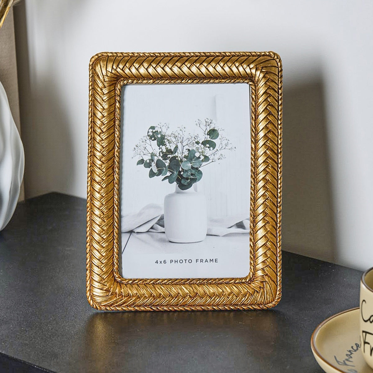 Picture Frames / 1pc Golden Woven Pattern Resin Photo Frame - Modern Creative Tabletop Decor for Bedroom, Study, or Office, Multiple Styles Available, Simple yet Elegant Design for Photo Display, Office Decor | Decorative Frame | Textured Fin