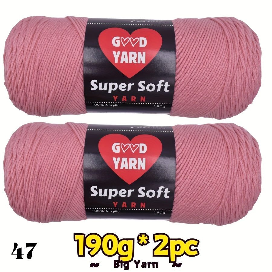 2pc*190g big 100% Acrylic yarn for knitting, crocheting, amigurumi and craft projects, #4-Worsted Yarn