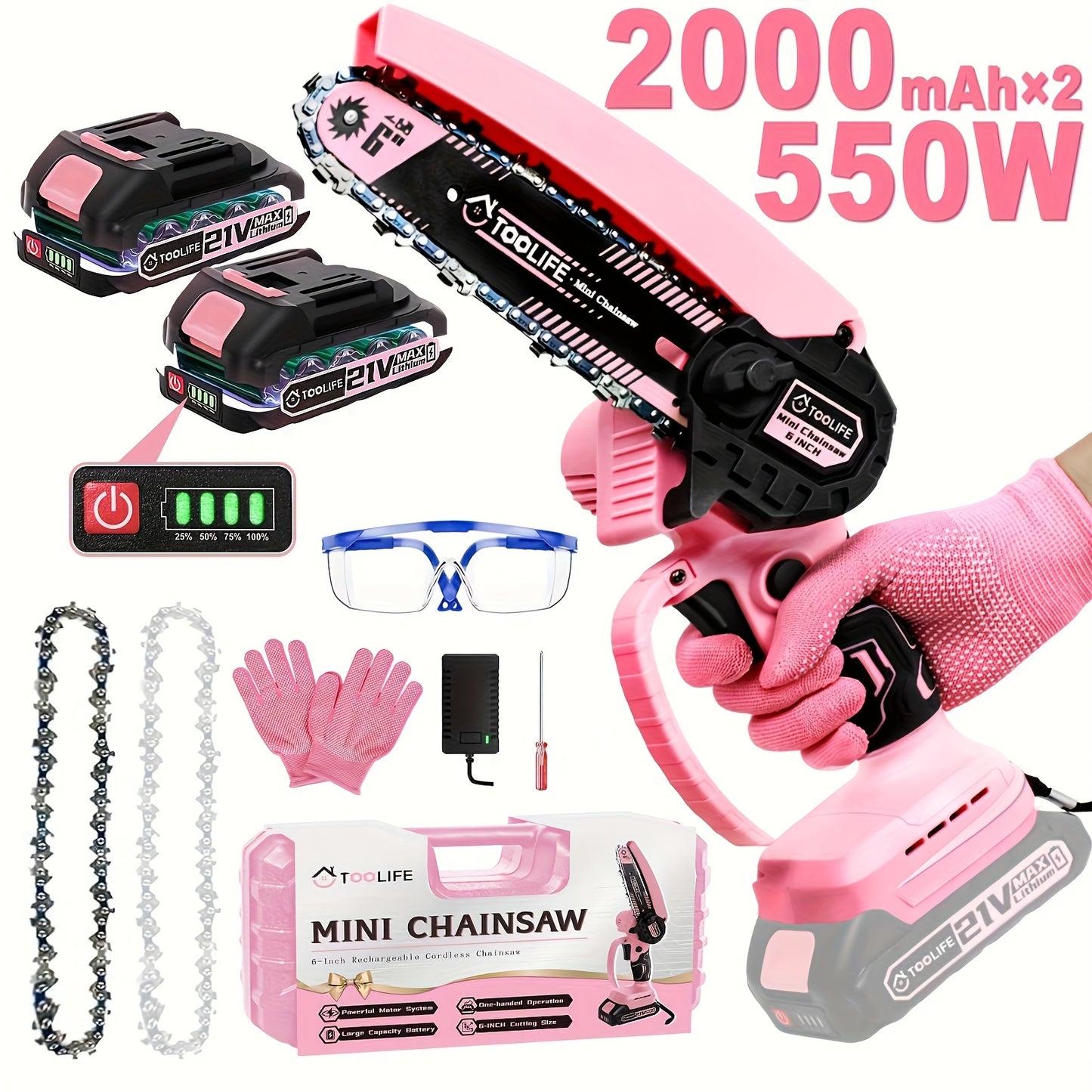 Mini Chainsaw Cordless, 6 Inch Handheld Electric Portable Power Chainsaw, 2 Rechargeable Batteries And Toolbox, Tree Trimming Wood Working & Cutting. Courtyard, Household, Survival Outdoor Tools. Gardening Supplies & Equipmen