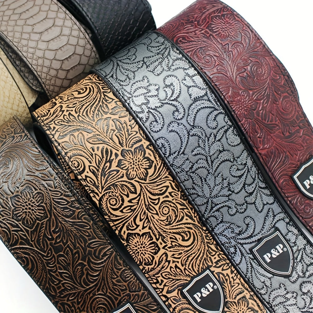 Guitar Straps / 2.5 Inch Guitar Strap Genuine Faux Leather Adjustable Soft Embroidered Belt For Classical Bass Music Hobby Guitar Accessories (Random Pattern)