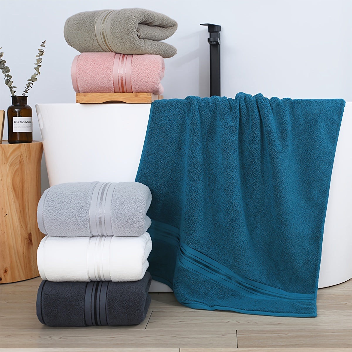 6-pce Bath Towel Set, Pure Cotton Bath Towels and Towels, 2 Bath Towels+2 Hand towels+2 Washcloths, Soft Shower Moisture Absorbing Cotton Bath Towel Set, Bathroom Towel Set, Bathroom Supplies, Household items