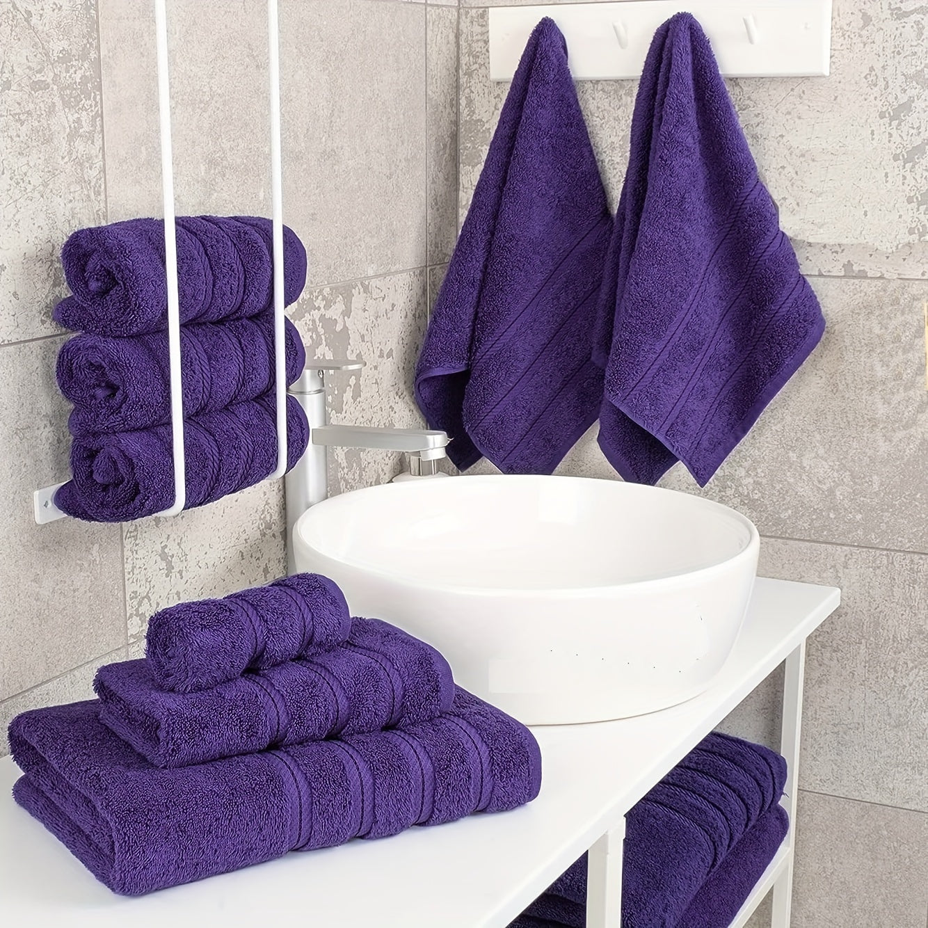 6pcs Purple Towel Set, 1 Bath Towels 1 Hand Towels 1 Washcloths, 2 Bath Towels 2 Hand Towels 2 Washcloths, Soft Cotton Towels, Plain Absorbent Towel For Home Bathroom, Bathroom Supplies