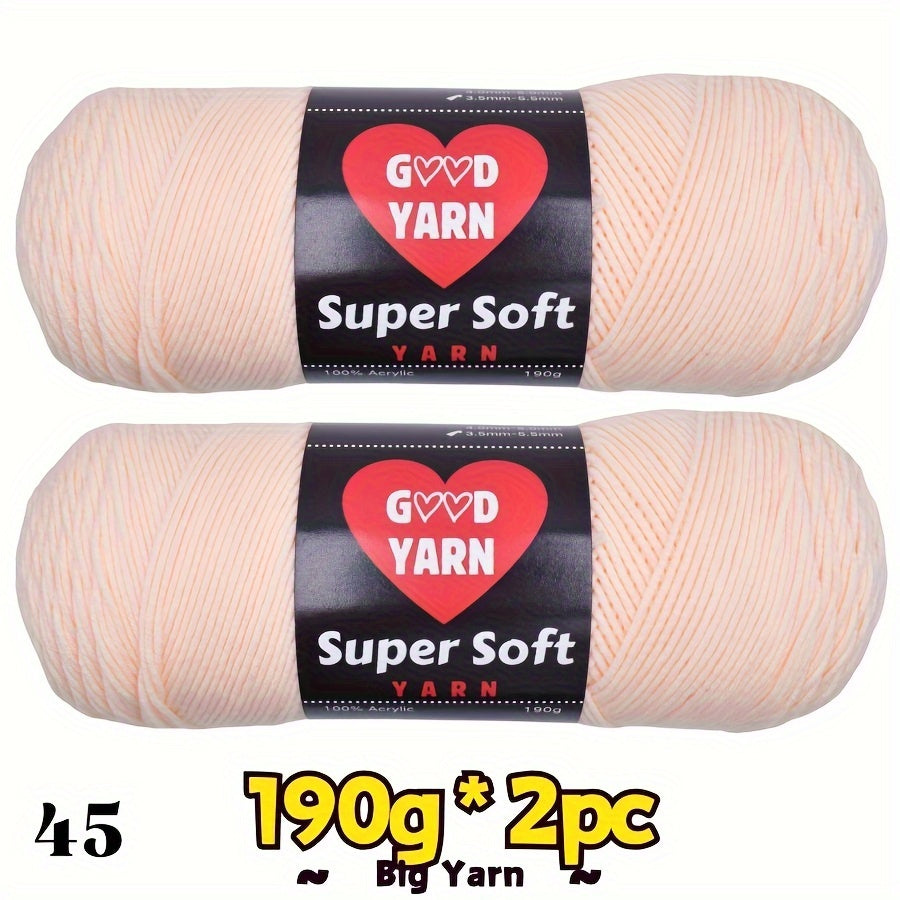 2pc*190g big 100% Acrylic yarn for knitting, crocheting, amigurumi and craft projects, #4-Worsted Yarn