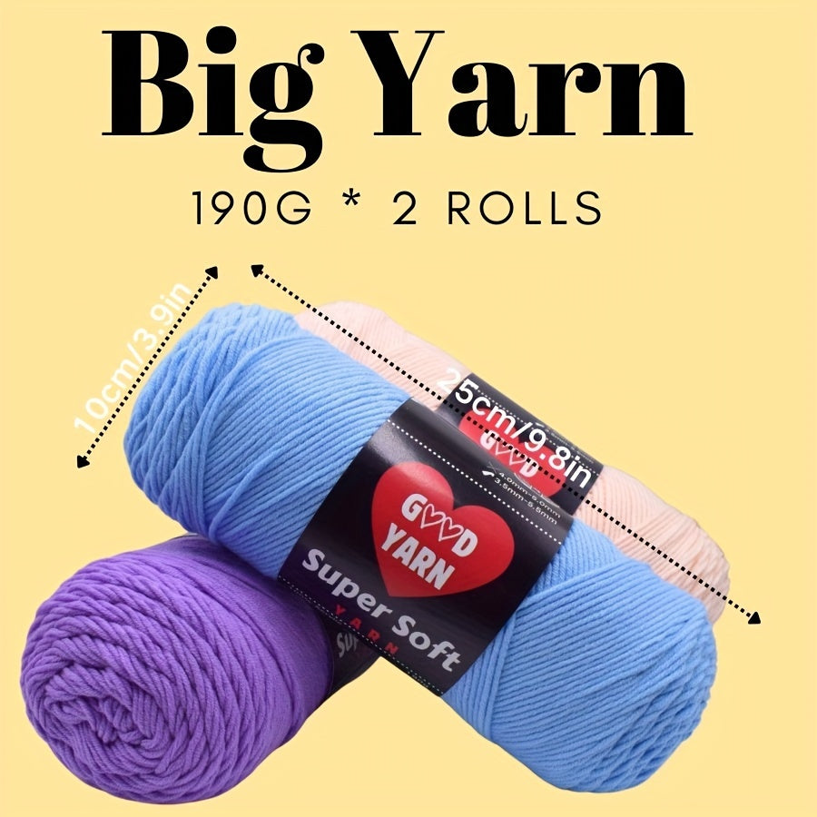 2pc*190g big 100% Acrylic yarn for knitting, crocheting, amigurumi and craft projects, #4-Worsted Yarn