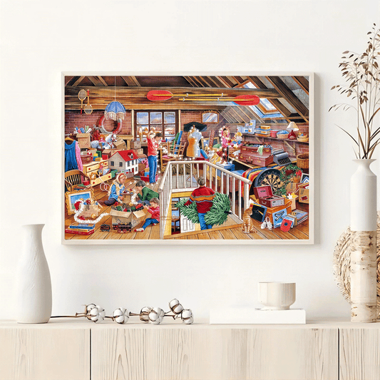 1000pcs Jigsaw Puzzle - Attic Scene with Vibrant Colors; High-quality Print