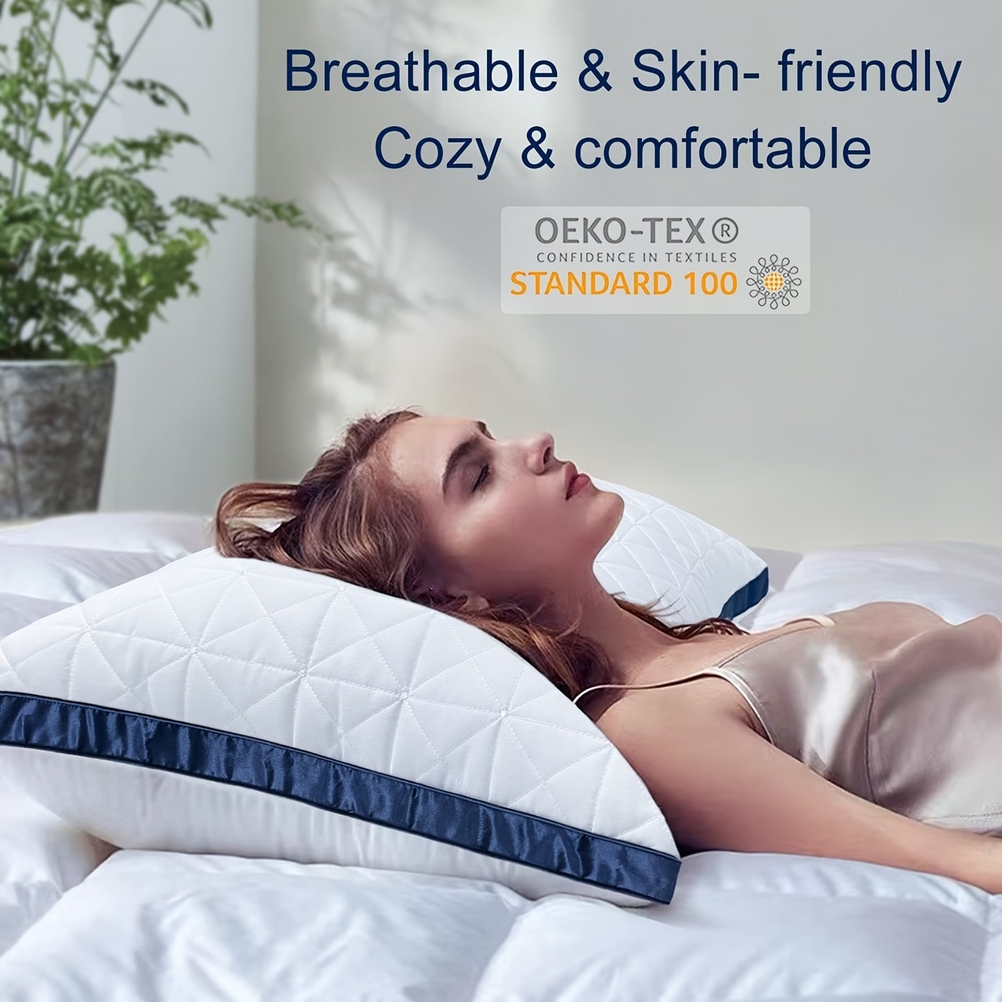 2pcs Bed Pillows, Cooling Luxury Hotel Quality With Breathable Down Alternative Filling With Gusset, Supportive For Back, Stomach, Or Side Sleepers, OEKO-TEX Certified For Bedroom Guest Room
