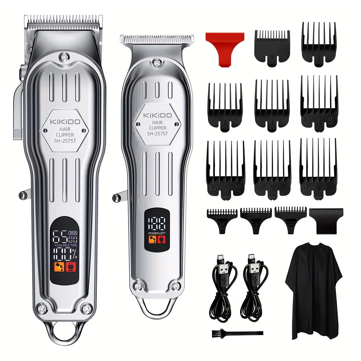 KIKIDO KK-2575T Men's Hair Clipper Set - 2-in-1, High-Speed, Zero Gap Blade, LCD Display, Rechargeable Wireless | 11 Limit Combs, Home & Salon Use
