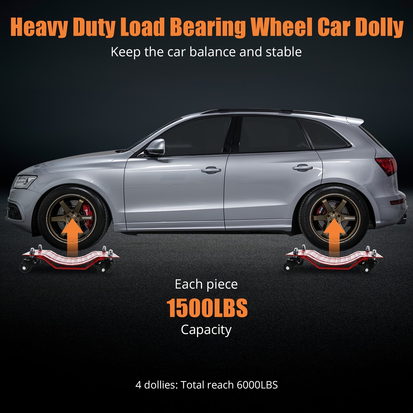 Car Dolly 4 Pack 6000 Lbs Capacity Car Dolly, Heavy Duty Tire Wheel Car Dolly Ball Bearings Skate With 360° Rotational Wheel For Moving Cars, Trucks, Trailers, Motorcycles, Makes Moving A Car Easy