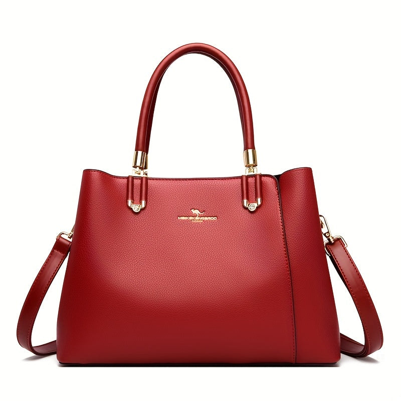 Elegant Women's Handbag with Detachable Adjustable Strap – Large Capacity Satchel, White & Brown Design, Golden-Tone Hardware, Perfect for Work or Casual Outings