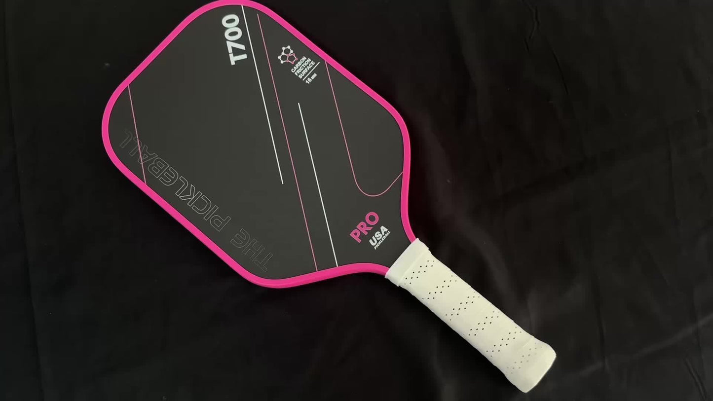 Pickleball, 1pc T700 Carbon Fiber Pickleball Paddle - Pink, Cold Pressed with Cloth Pattern Finish, 16mm Profile, Textured Surface for Powerful Spin and Balance