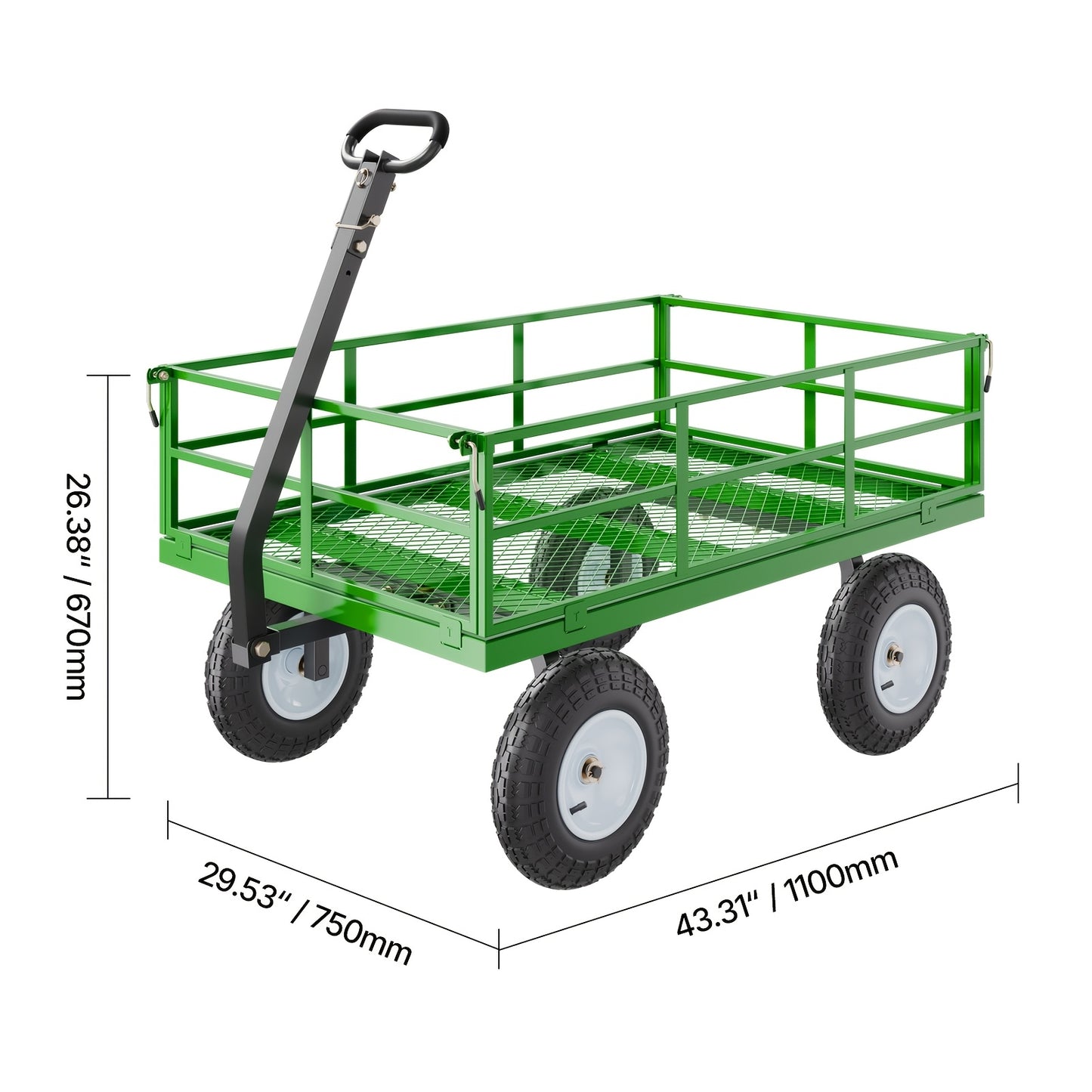 Happybuy 500/680/900/1200/1400 Lbs Steel Garden Cart On Wheels, Heavy Duty Pullable Garden Wagon, Metal Outdoor Utility Yard Cart With 10" Tires, Removable Mesh Sides And 180° Rotating Handle Green/ Yellow + Black